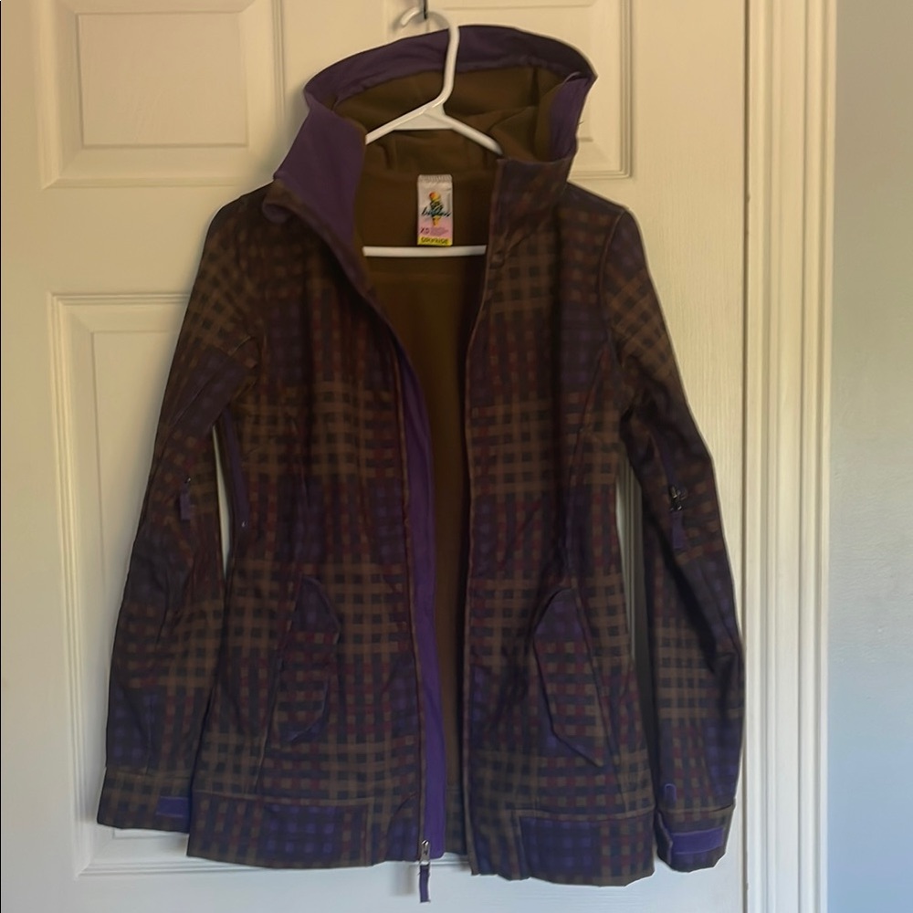 Women’s Burton Plaid Hooded Jacket - Purple and Brown